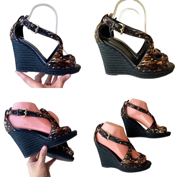 Burberry Espadrille Wedge Cow Fur Crisscrossed Sandals - Picture 11 of 16